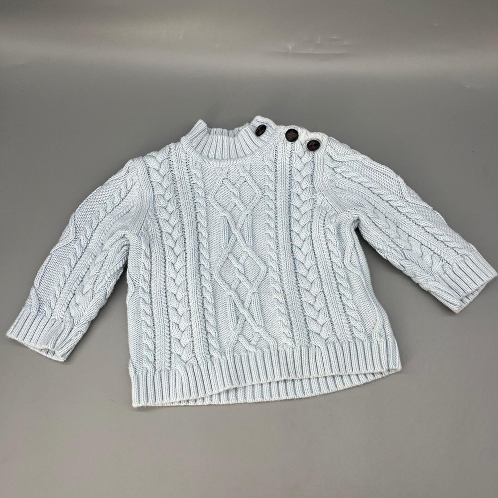 Vtg Tommy Hilfiger Light Blue Cable Knit Baby Sweater 6-12 M Neck Button Y2K